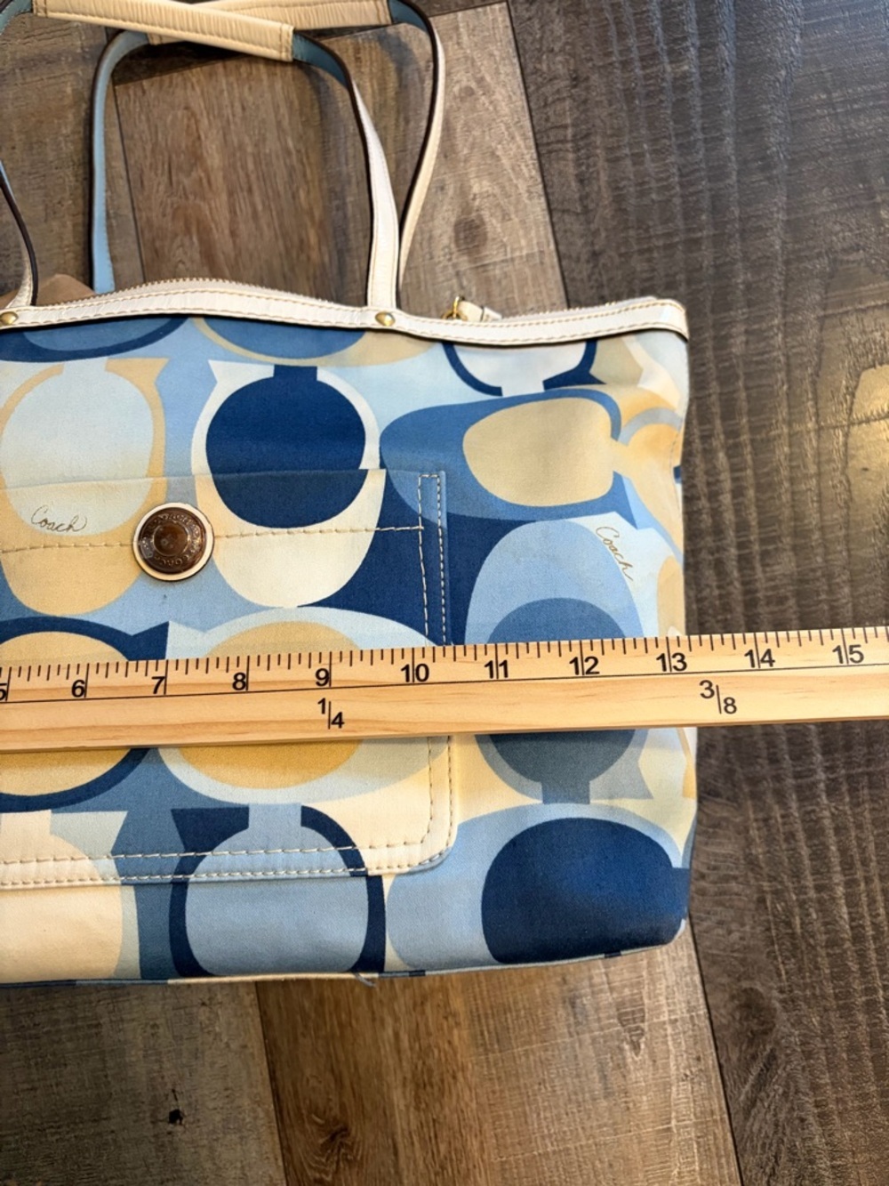 Coach Legacy Scarf Print Satin Signature C Tote 2007 Blue Gold *hangtag added* - Picture 12 of 16